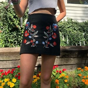 Suede Embroidered Mini Skirt!!